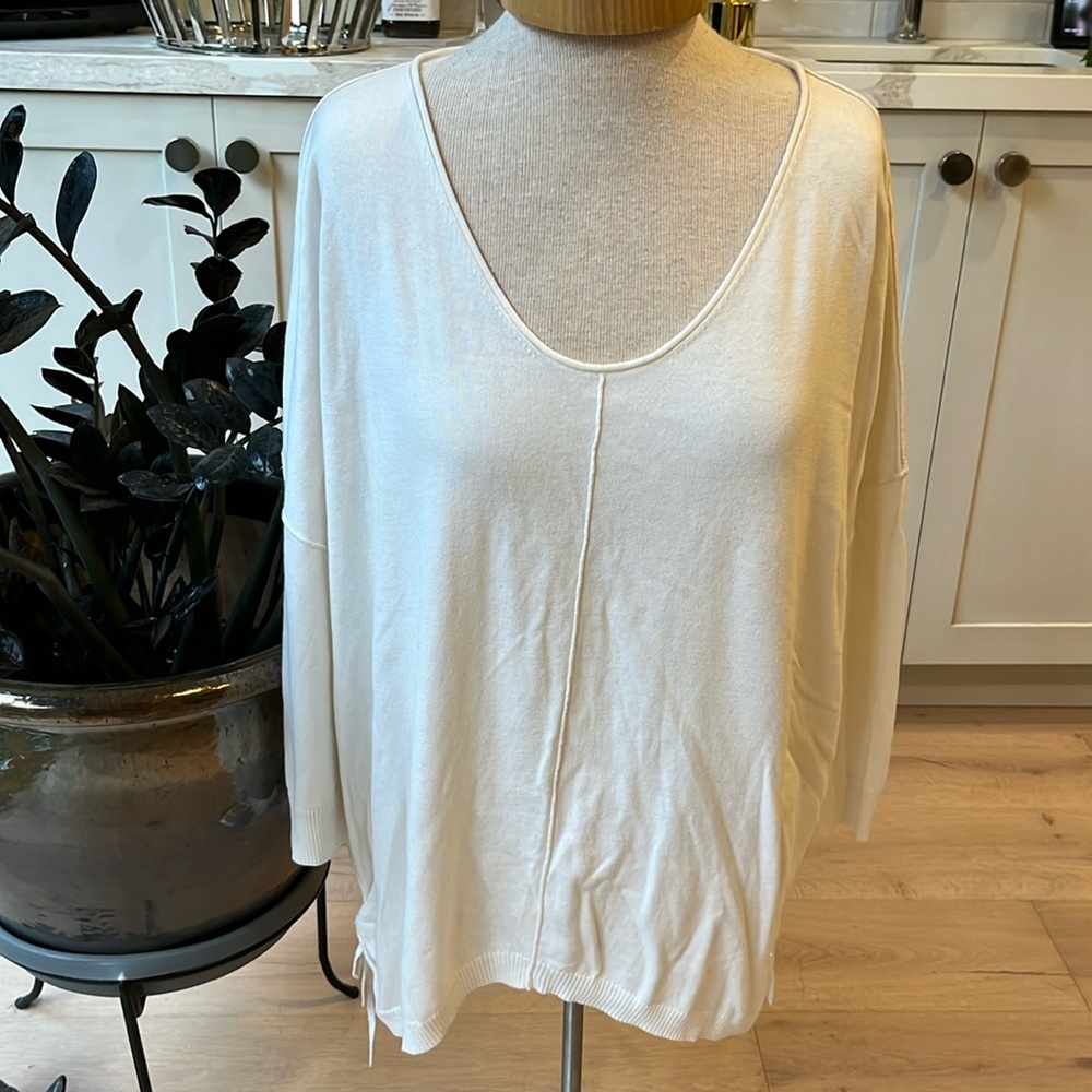 EUC Raffi Cashmere cashmere cotton blnd oversize drop shoulder sweater side ties